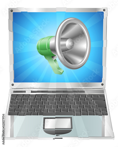 Megaphone icon laptop concept