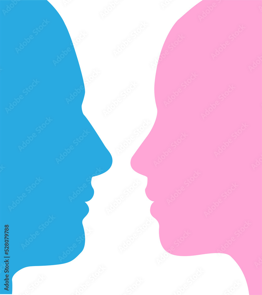 Man and woman faces silhouette