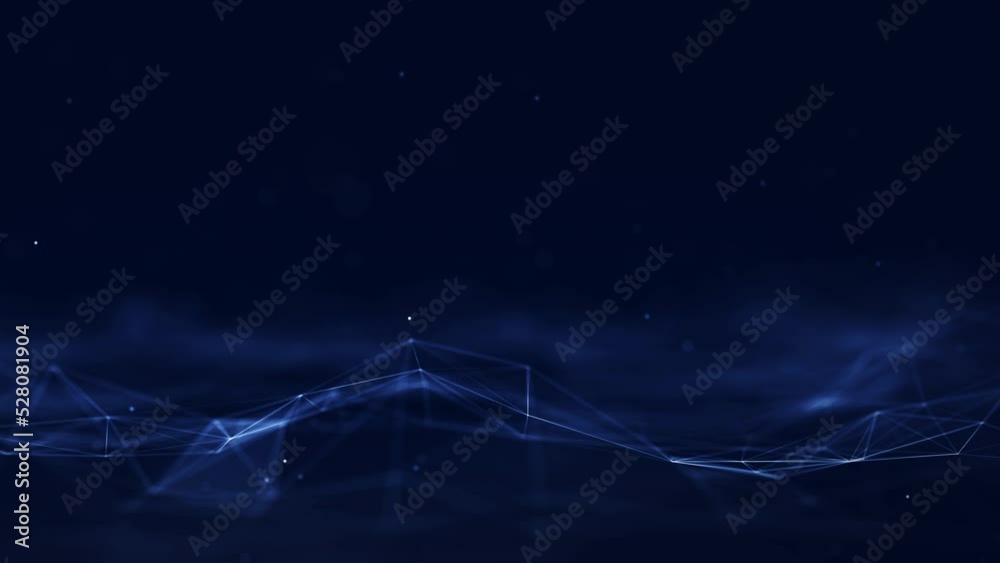 connection concept The Internet network is derived from polygonal connections using slow moving dots and lines. It consists of a dark blue background with a space above it.