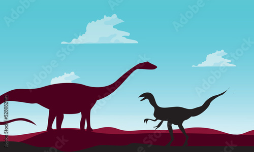 Prehistoric planets. Landscape with dinosaurs. Vector illustration. © Евгений Соловьев