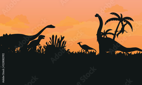 Prehistoric planets. Landscape with dinosaurs. Vector illustration. © Евгений Соловьев