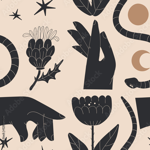 Boho abstract seamless pattern with shape silhouettes