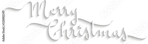 MERRY CHRISTMAS white brush calligraphy banner with drop shadow on transparent background