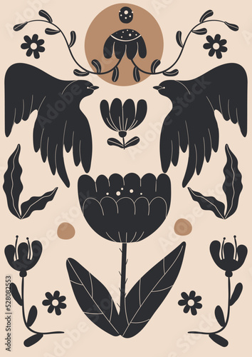 Boho folk poster with abstract shapes