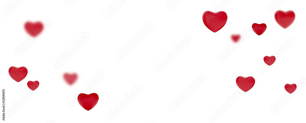 randomly arranged red hearts 3d-illustration
