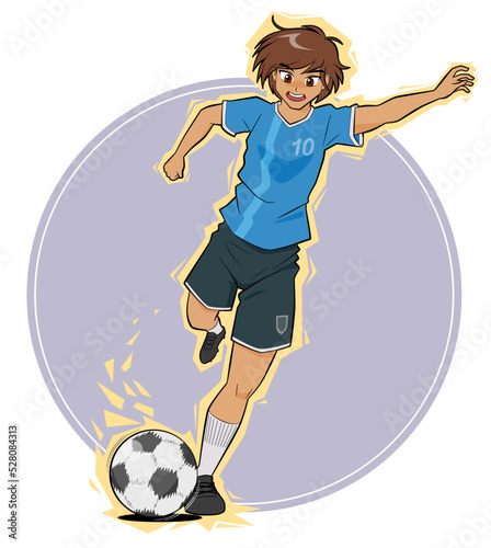 Illustration of a male soccer player running to kick a ball