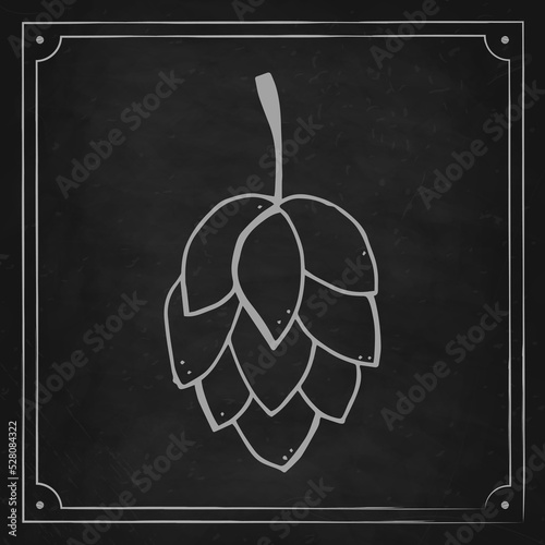 Oktoberfest 2022 - Beer Festival. Hand-drawn Doodle hops on a black chalk board. German Traditional holiday.