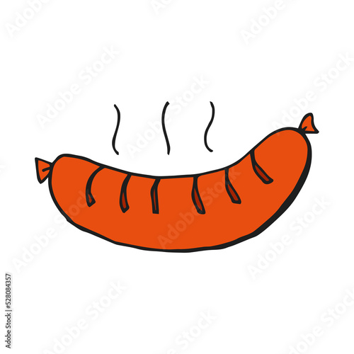 Oktoberfest 2022 - Beer Festival. Hand-drawn Doodle bavarian sausage on a white background. German Traditional holiday.