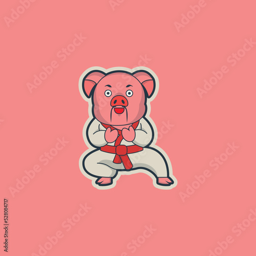cute piglet in kung fu costume. Cartoon vector character