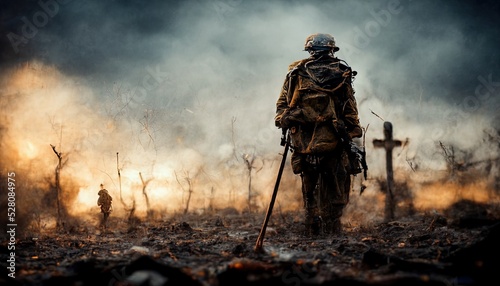 illustration of a last soldier on a battlefield