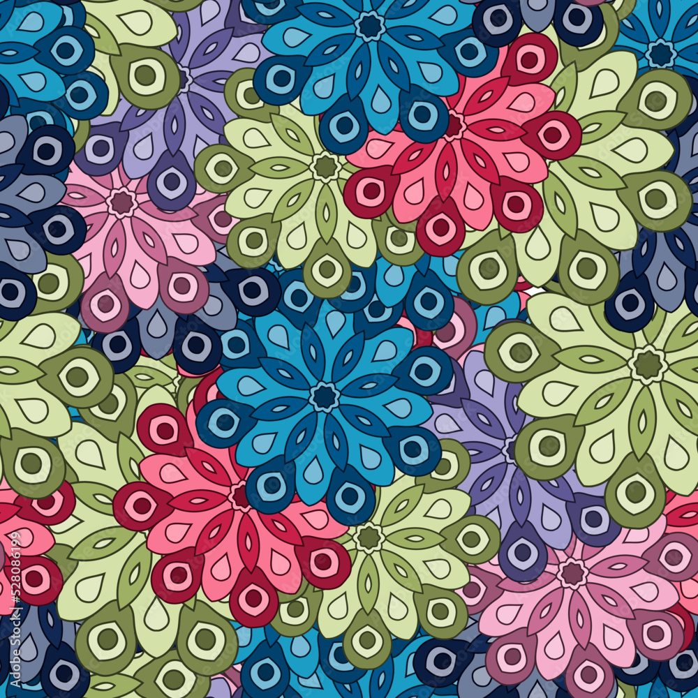 Abstract seamless pattern with mandala flower. Mosaic, tile. Floral background. Abstract seamless pattern with mandala flower. Mosaic, tile. Floral background.