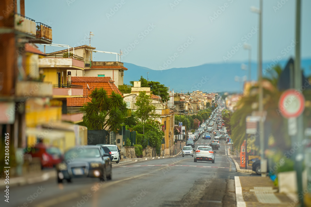 Road with cars. Via Appia, Scauri, Italy.