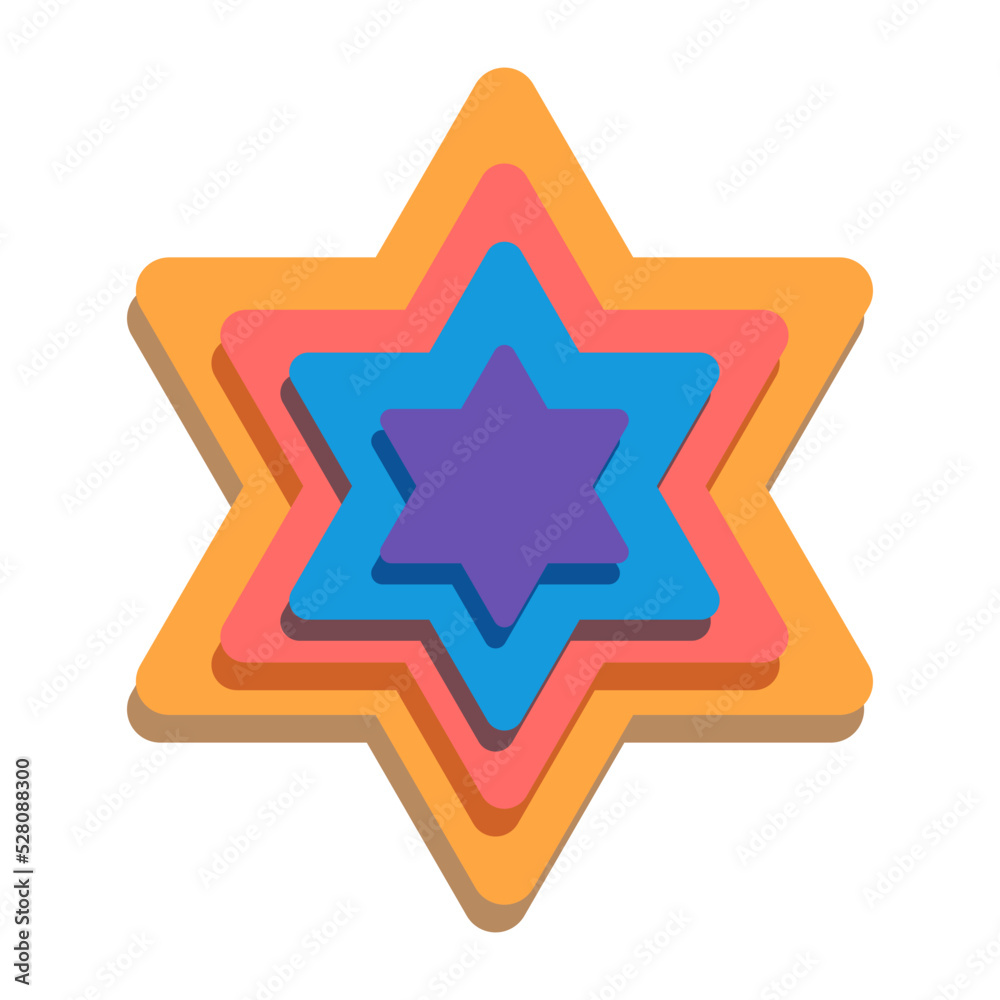 Star of David icon vector illustration isolated on white background. David star in bright warm colors with shadows. Vector illustration in flat style Star of David icon vector illustration isolated on white background. David star in bright warm colors with shadows. Vector illustration in flat style