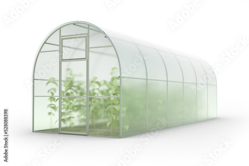 Farm greenhouse for growing plants, flowers. Front side view. Clipart. Transparent background. 3d rendering © Sergey Chips