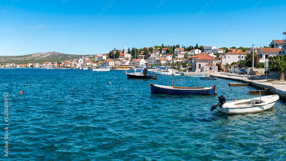 Rogoznica, Dalmatia in Croatia. Small motor boats in the famous little touristic town.
