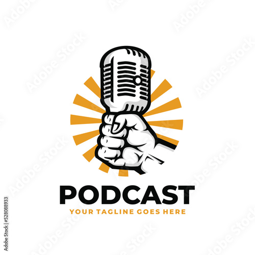 Podcast logo design. Vintage microphone logo