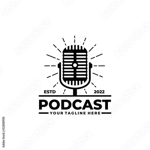 Podcast logo design. Vintage microphone logo