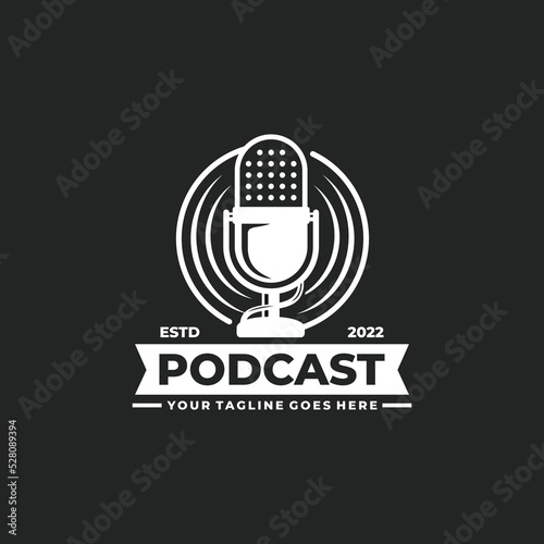 Podcast logo design. Vintage microphone logo