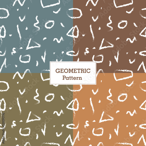 Geometric set pattern in different natural colors. Vector seamless background. Hand drawn curved and wavy lines