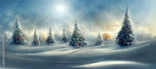 Beautiful tree in winter landscape , illustation © slonme