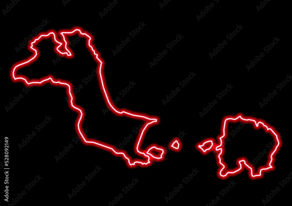 Red glowing neon map of Bangka-Belitung Indonesia on black background. Red glowing neon map of Bangka-Belitung Indonesia on black background.