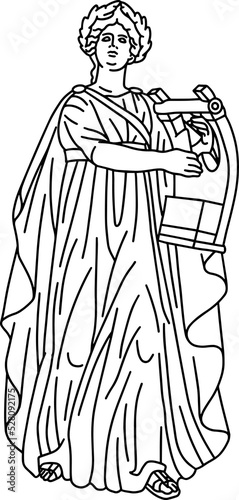 Illustration of Apollo Musagetes. Line drawing of ancient greek sculpture Apollo Citharoedus photo