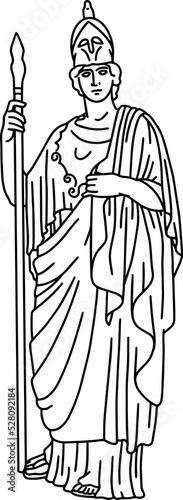 Illustration of antique statue Athena Giustiniani. Line drawing of ancient greek sculpture Minerva 