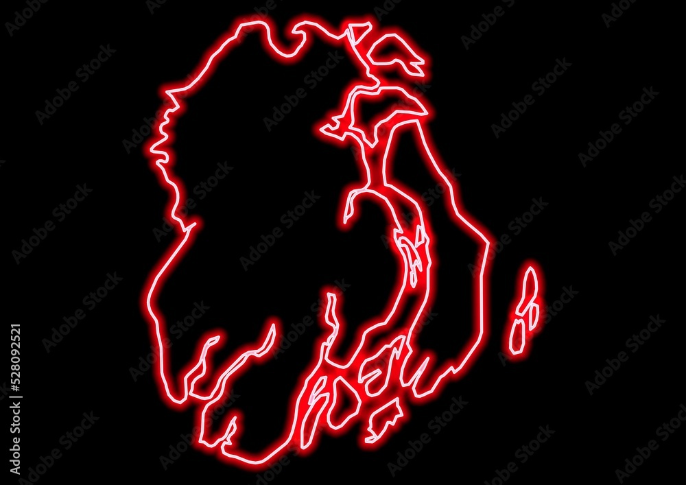 Red glowing neon map of Barisal Bangladesh on black background. Red glowing neon map of Barisal Bangladesh on black background.
