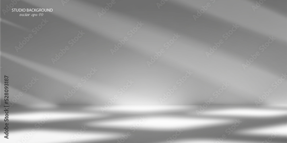 White background with shadows and sunlight.Studio banner.Design room.Vector illustration.