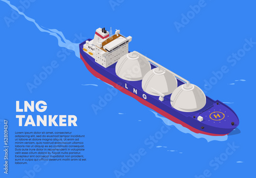 vector illustration of a detailed offshore lng tanker in isometry, floating on the sea photo