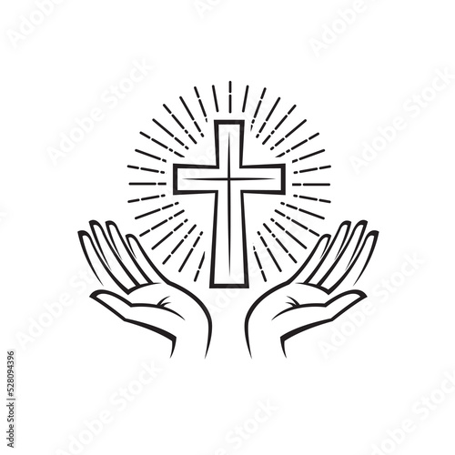 cross and hands symbol isolated on white background