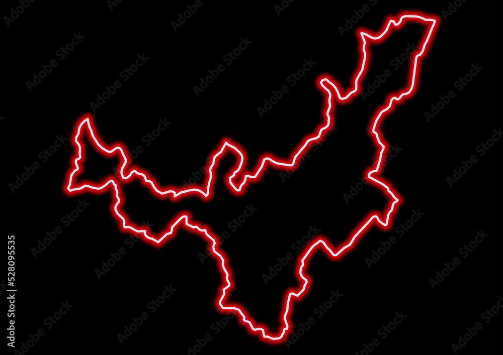 Red glowing neon map of Boyacá Colombia on black background. Red glowing neon map of Boyacá Colombia on black background.