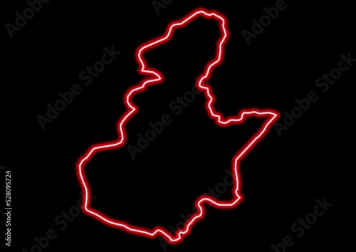 Red glowing neon map of Brescia Italy on black background.