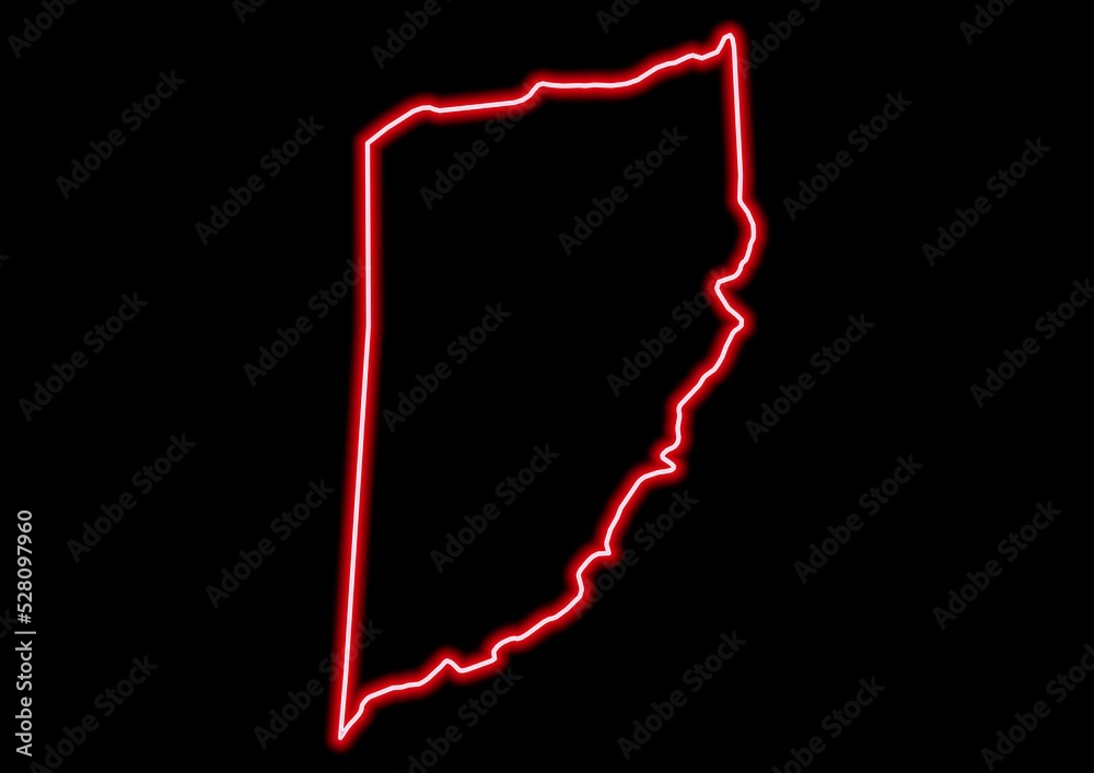 Red glowing neon map of Cayo Belize on black background. Red glowing neon map of Cayo Belize on black background.