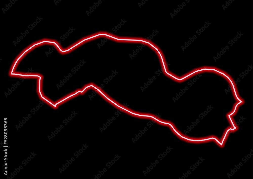 Red glowing neon map of Central River Gambia on black background. Red glowing neon map of Central River Gambia on black background.