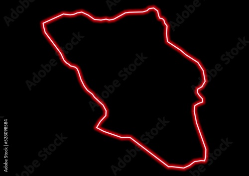 Red glowing neon map of Chahar Mahall and Bakhtiari Iran on black background. photo