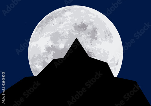 Luna llena tras una silueta de una montaña.