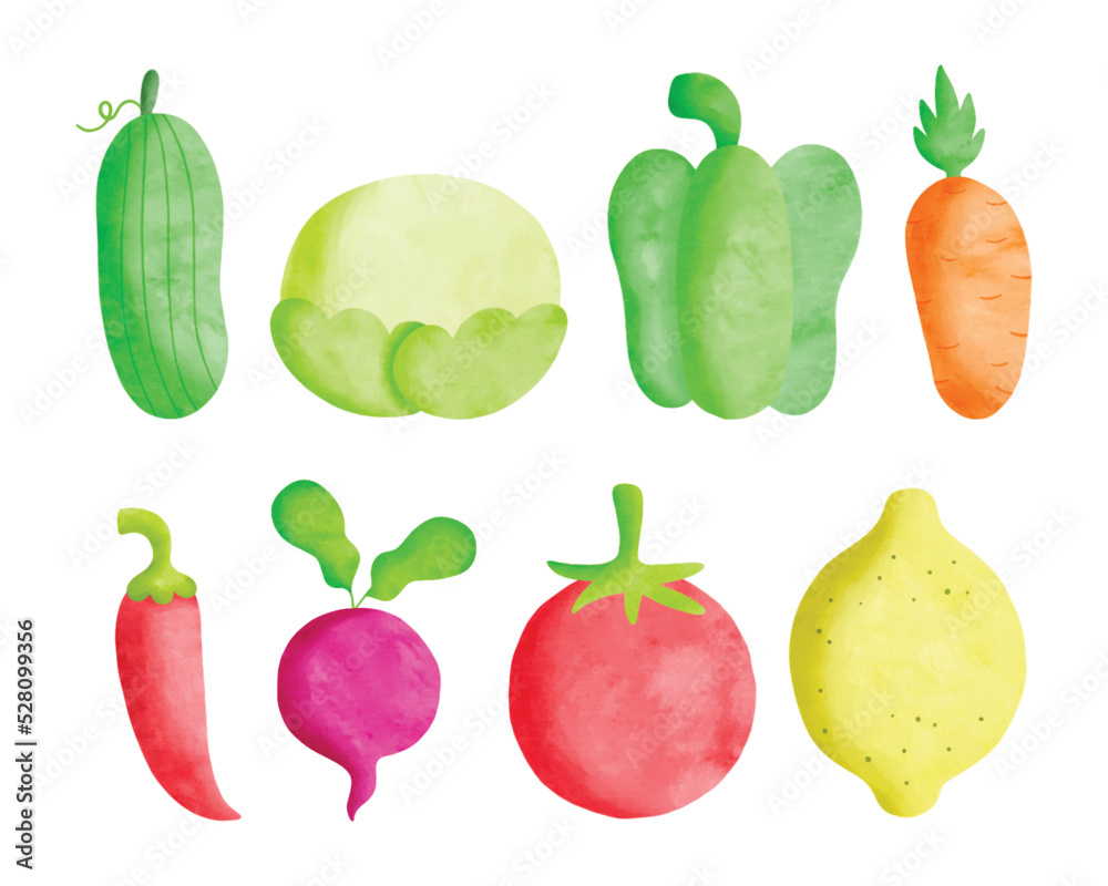 Set of watercolor fruits and vegetables Set of watercolor fruits and vegetables