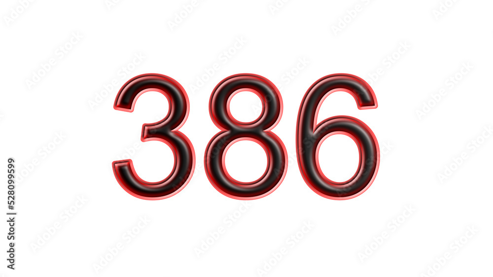 red 386 number 3d effect white background red 386 number 3d effect white background