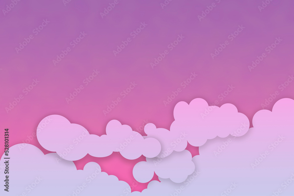 Children's illustration of clouds in a purple sky with large space for text.