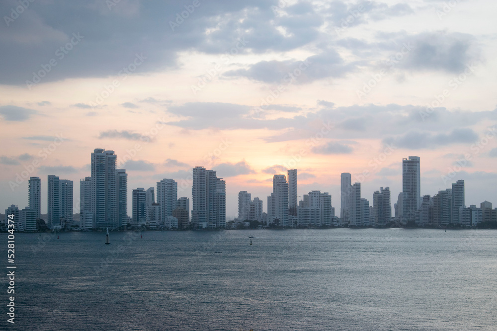 sunset over the city in Cartagena, Colombia