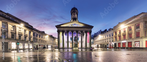 Panorma of Gallery of Modern Art (GoMA) of Glasgow at night, Scotland. Glasgow is the largest city in Scotland photo