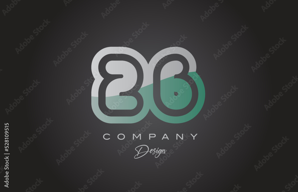 26 green grey number logo icon design. Creative template for company and business