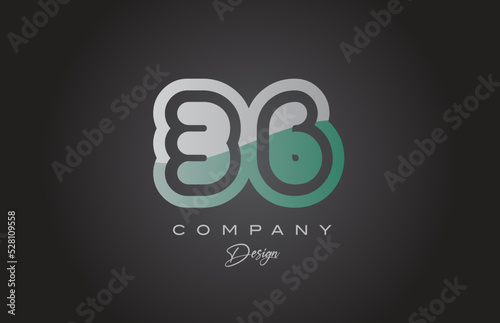 36 green grey number logo icon design. Creative template for company and business