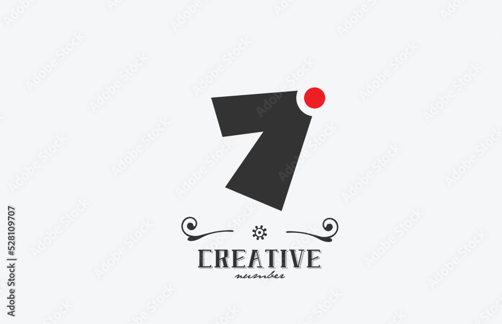 grey 7 number logo icon design with red dot. Creative template for company and business grey 7 number logo icon design with red dot. Creative template for company and business