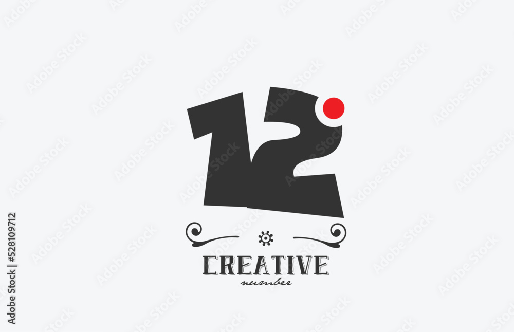 grey 12 number logo icon design with red dot. Creative template for company and business grey 12 number logo icon design with red dot. Creative template for company and business