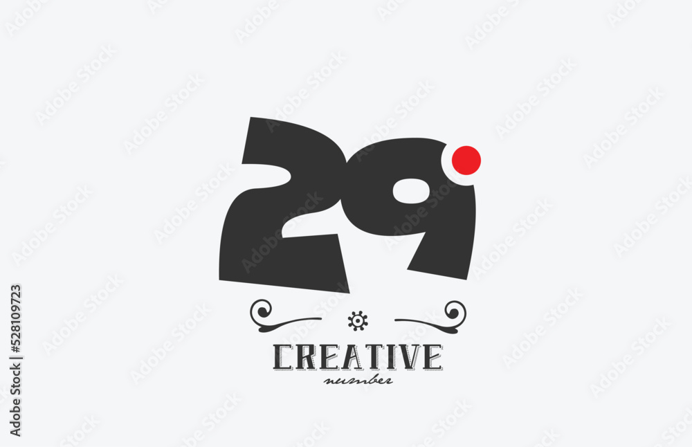 grey 29 number logo icon design with red dot. Creative template for company and business