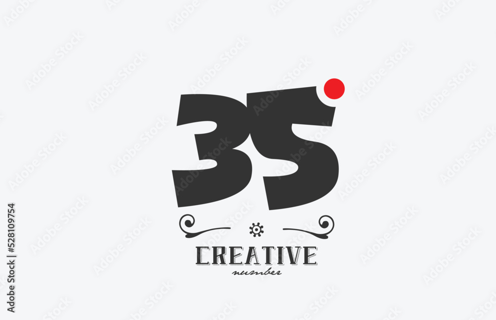 grey 35 number logo icon design with red dot. Creative template for company and business grey 35 number logo icon design with red dot. Creative template for company and business