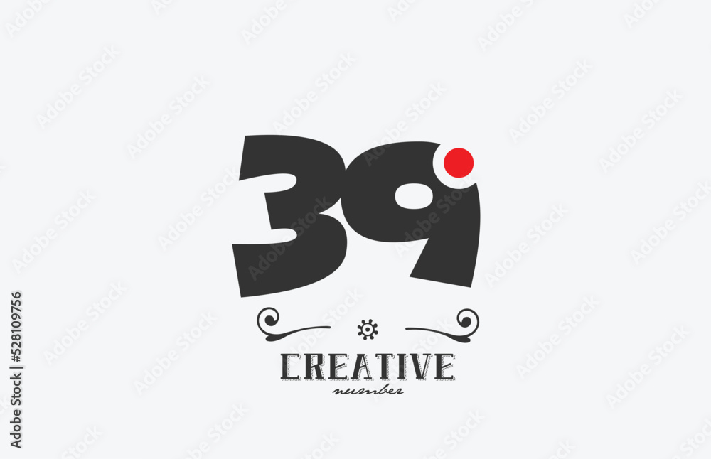 grey 39 number logo icon design with red dot. Creative template for company and business grey 39 number logo icon design with red dot. Creative template for company and business