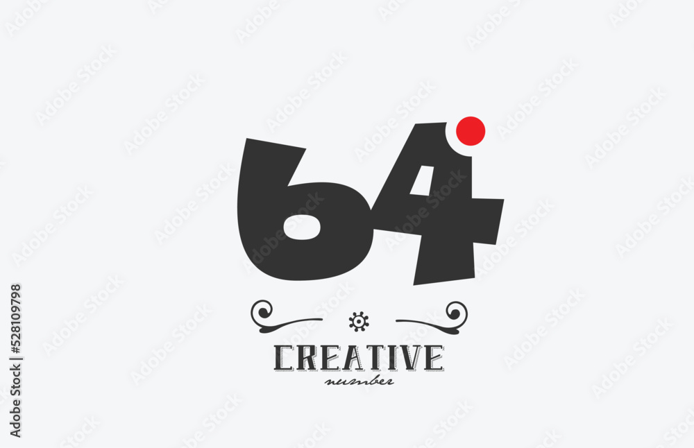 grey 64 number logo icon design with red dot. Creative template for company and business